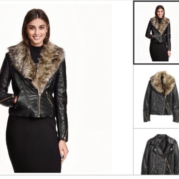 Black leather jacket with a removable fur collar. - Picture 1 of 4